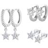 HinDaLi 3 Paia Orecchini Argento 925 Donna Orecchini Stella Orecchini Diamante Orecchini a Cerchio Con Ciondolo Stella Orecchini Donna Orecchini a Bottone Orecchini Pendenti Bambina Orecchini Argento
