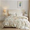 LifeTB Just Contempo - Set copripiumino per letto matrimoniale, motivo floreale, in cotone, con motivo floreale e rami di fiori, con 2 federe, colore: bianco