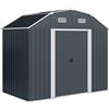 Outsunny Casetta da Giardino con Ripiani Regolabili e 2 Finestre, Capanno Porta Attrezzi in Acciaio, 238x132x198.5 cm, Grigio Scuro | Aosom Italy