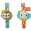 Bright Starts Rattle & Teethe Giocattolo da polso per bambini senza BPA - Scimmia ed Elefante, Neonato+