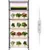 VEVOR Scaffale per Piante con Luce di Coltivazione, 6 Livelli Espositore per Piante Alte 180 cm con Ruote e Timer, Luci di Coltivazione a LED a 3 Colori da 150 W, per l'Avvio dei Semi