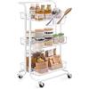 SONGMICS Carrello Scorrevole, Trolley a 3 Livelli, Carrello di Servizio con Manico e 2 Piccoli Organizzatori, Struttura in Acciaio, per Bagno Lavanderia, Bianco e Trasparente BSC067W03