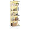 VASAGLE Scaffale a 6 Ripiani con Luce LED, Struttura in Acciaio | Libreria con Luci Dimmerabili, Portaoggetti, 60 x 30,3 x 178 cm, per Soggiorno, Beige Naturale e Bianco Opaco, LLS120LL01