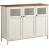 VASAGLE Mobiletto Multiuso, Credenza, Armadietto con Ante in Vetro, per Sala da Pranzo Salotto Corridoio Cucina, Struttura in Acciaio, Stile Industriale, Marrone Miele e Bianco Vintage LSC099WJ02