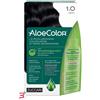 ZUCCARI SRL ALOECOLOR 1,0 NERO TINTA PERMANENTE CAPELLI COLORE AD ALTA PIGMENTAZIONE 50 ML + RIVELATORE ALOEOSSIGENATA 75 ML + SHAMPOO ALOECARE 15 ML + GUANTI