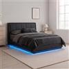en.casa Letto imbottito con illuminazione a LED, modello "Tröstiar", con contenitore portaoggetti, rivestito in ecopelle, dimensioni 140 x 200 cm, colore nero