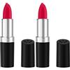 Rimmel London Rimmel Lasting Finish, 001 River-Ting Red, Rossetto Satinato, Lunga Durata, Finish Satinato, Ricco Colore, Idratante, Formula Vegana, 4g (Confezione da 2)