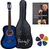 Yukawa Pack Chitarra Classica Yukawa in Legno - Pensato per il Primo Approccio allo Strumento, con Borsa, Libro Diventare Chitarrista e 5 plettri in ABS in Omaggio (86 cm, Blu)