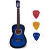 YKW Chitarra Classica YKW ® in Legno per Bambino dai 5 agli 8 Anni Pensata per il Primo Approccio allo Strumento - Kit di 3 Plettri in Omaggio (34 - 86 cm, Blu)