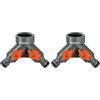Gardena Raccordo a 2 Vie: per Collegare 2 Tubi da Giardino al Rubinetto Filettato da 26,5 mm (G 3/4), Uscite Regolabili Singolarmente (938-20) (Confezione da 2)