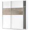 Bricozone Armadio 2 Ante Scorrevoli Salvaspazio Bianco E Rovere Con Fascia Decorativa 200x180x60 Cm Guardaroba Moderno Capiente In Melaminico Per Camera Da Letto