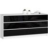 AKORD Cassettiera K 160 cm | 6 Cassetti (2 x 3) | Moderna Mobiletto per il soggiorno Camera da letto Armadio Soggiorno Bagno | Salvaspazio | 160 x 77 x 40 cm | Peso 70 kg |Bianco/Nero lucido