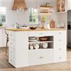 Huayz Isola da cucina con piano di lavoro, stabile, sgabello da bar con ruote, armadio da cucina con 6 cassetti e sgabelli, armadio multifunzione con cassetto, regolabile 140 x 40 (70) x 89 cm (bianco