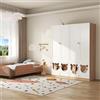 VIEKOS Armadio guardaroba per bambini, armadio combinato in 2 parti, con asta appendiabiti, cuccia per gatti, pannelli verniciati e truciolato, maniglie in ceramica, bianco e colore legno naturale