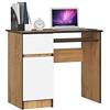 AKORD | Scrivania con Ripiano per Tastiera, Cassetto e Armadietto Sul Lato Sinistro | Scrittoio per Ufficio | Scrivania per Computer PC Laptop | Salvaspazio | 90x77x50 cm | 30 kg Rovere Craft|Bianco