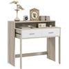 HOMCOM Tavolo Consolle a 2 Livelli con 2 Cassetti e Piano Estraibile, Tavolino da Ingresso e Salotto in Legno, in Stile Moderno, 95x35x87cm, Rovere e Bianco