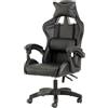 Baroni Toys Sedia Gaming, Sedia da Ufficio con Poggiatesta e Schienale Regolabile, Ergonomica con Supporto Lombare, Altezza Regolabile, 50x55x117 cm (Nero)