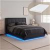 [en.casa] Letto Francese con Materasso 140x200 cm Similpelle Nero | Struttura con Apertura a Ribalta, Vano Contenitore, Schiuma, Illuminazione Luce LED RGB, Testiera Imbottita