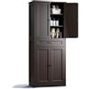 Blishom Credenza Alta Armadio di Archiviazione,Armadio da Cibo Autonomo con Ripiani Regolabili & 4 Porte per Salotto,Stanza da Pranzo,Corridoio & Bagno,72x40x182 cm,Marrone scuro