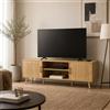 PREMTURE Mobile basso per TV, effetto legno, 160 cm, con ante e scomparti | Effetto legno naturale, porte frontali scanalate, scomparti centrali aperti, con aperture per cavi, due scomparti chiusi