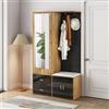 Moimhear Set appendiabiti 100 x 38 x 180 cm, con specchio, scarpiera con ganci e asta appendiabiti allungabile, adatta per corridoio, camera da letto, guardaroba (nero + legno)