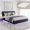 [en.casa] Letto Matrimoniale con Materasso 180x200 cm Similpelle Nero | Struttura con Apertura a Ribalta, Doppio, Vano Contenitore, Schiuma, Illuminazione Luce LED RGB, Testiera Imbottita