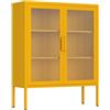 Brigros - Vetrinetta Metallica 2 Ante Con Ripiani Regolabili In Acciaio E Ante In Policarbonato, Credenza Soggiorno Moderna Con Vetrina 80x38x100 Cm In Metallo Colorato (Senape)