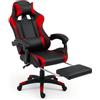 BAKAJI Sedia Poltrona Gaming Scrivana Ufficio Casa in Ecopelle Schienale Reclinabile Cuscino Lombare Poggiatesta Rotazione 360 Gradi Direzionale Altezza Regolabile 5 Ruote con Poggiapiedi (Red)