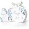 FERDINANDO FAMA' FAMÀ - Scatoline Portaconfetti Matrimonio Semicerchio Roselline Blu - Bomboniera Personalizzabile in Cartoncino Pregiato - 24 Scatoline + 24 Tag