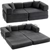 HOMCOM Divano Letto 2 Posti 5 in 1 Pieghevole con 2 Cuscini, Grigio Scuro | Divano Modulare Futon Boneless in Ciniglia, Imbottitura Spessa, Braccioli Larghi, Telaio Acciaio, Senza Montaggio, Soggiorno