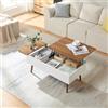 [en.casa] Tavolino da Salotto con Piano Sollevabile e Apribile Tavolo Basso Centrale da Caffè Trasformabile con 2 Vani Chiusi per Soggiorno 92 x 52 x 41 cm - Bianco/Effetto Noce