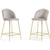 SIEDITI FUORI E DENTRO Set di 2 sgabelli Sara XL imbottiti in velluto per cucina/bancone/sala da pranzo con gambe in metallo h.65cm (Velluto Grigio Chiaro, Gambe Oro)