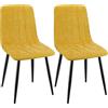 ANVOFONG Set di 2 Sedie Da Pranzo,Tessuto di Lino Traspirante,Righe-Giallo | Sedia Da Cucina Con Piedi In Metallo Nero,Sedie Imbottite Con Tessuto Di Lino,Sedia Da Camera Da Letto Salotto Soggiorno