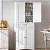 Blishom Credenza Alta Armadio di Archiviazione,Armadio da Cibo Autonomo con Ripiani Regolabili & 4 Porte per Salotto,Stanza da Pranzo,Corridoio & Bagno,72x40x182 cm,Bianco