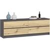 AKORD Cassettiera K 160 cm | 4 Cassetti | Moderna Mobiletto per il soggiorno Camera da letto Armadio Soggiorno Bagno | Salvaspazio | 160 x 55 x 40 cm | Grigio Grafite & Rovere Artigianale