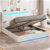 AOGLLATI Letto Matrimoniale Contenitore 160x200 cm, Struttura Letto con Vano Contenitore Idraulico e Testiera Regolabile, Letto Matrimoniale con Illuminazione LED e Stazione di Ricarica, Beige