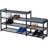 MAKA change your life quality MAKA Scarpiera Salvaspazio Slim, in Metallo Nera, Scarpiera Ingresso, Organizer Scarpe Diverse Misure, Scaffali Portascarpe, Panca con Seduta (PLUS 128 cm)