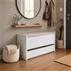 The White Stone Cassapanca Contenitore Bianca con Cassetto Inferiore e Vano Interno | Panca Ingresso Salvaspazio con Chiusura Soft Close | Baule Multiuso 90x40x46 cm