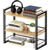 Sifxouped Scaffale da scrivania, libreria, mini scaffale per scrivania, libreria, 2 ripiani, piccolo scaffale da scrivania in legno e metallo, per cucina e soggiorno (nero)