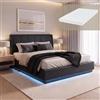 [en.casa] Letto Matrimoniale con Materasso 160x200 cm Similpelle Nero | Struttura con Apertura a Ribalta, Vano Contenitore, Schiuma, Illuminazione Luce LED RGB, Testiera Imbottita