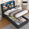 Brinlawb Letto Singolo Contenitore 90x200cm con Testiera, LED, Prese USB e Idraulico | Alza idraulica, vano ampio, LED, 2 AC USB-A/C, testiera 100° vano nascosto, 250 kg, silenzioso, facile montaggio