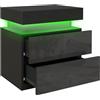 HOMCOM Comodino Camera da Letto LED 2 Cassetti 45x35x52 cm Nero Lucido | 16 Colori, 4 Modalità, Comodino Moderno