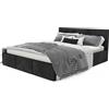 Muralo Letto Imbottito con Contenitore 140x200 cm - Nero | Letto matrimoniale o singolo con rete a doghe e vano contenitore, rivestimento in velluto resistente, testiera trapuntata,
