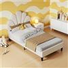 JYNVO Letto Bambini 90x200 cm in Velluto Beige, Letto Singolo per Bambina Panna con Testiera a Forma di Fiore Regolabile, Struttura Letto Imbottito Moderna con Doghe, Carico 200kg