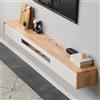 Ahtadums Mobile TV Sospeso, Console TV Galleggiante Multimediale Moderno Mobili Soggiorno, Con pannello porta in vetro Vernice lucida Mobiletto con Cassetti Legno massello (Legno+bianco, 120cm)