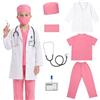 DiULi 7 Pezzi Costume da Dottore per Bambini Halloween, Set Rosa-130 | Set di Gioco del Dottoressa, Giocattolo Educativo Gioco del Dottore, Gioco di Ruolo, Carnevale, Halloween, Cosplay
