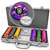 HEITOK Set Poker 300 Fiches 11,5g Pesanti Numerati, Valigetta Alluminio Rinforzata, Button Dealer in Metallo, 2 Mazzi Carte, Kit Completo Texas Holdem per Serate Casinò e Adulti