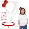 Beipegin 4 PCS Accessori Costume Gatto Bambina Donna, Cerchietto Orecchie Gatto Tatuaggio Adesivi Viso Papillon Coda, Costumi Kitty Costume Animale Adulto Bambino per Halloween Carnevale Festa a Tema Cosplay