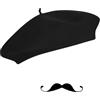 TAXTYHRE Accessori per Costume Francese, Berretto Francese Nero, Baffi Finti, Accessori Mimo per Uomo Donna, per Feste a Tema Francese Cosplay Halloween Carnevale