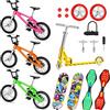 Sumind 18 Pezzi Mini Finger Toy Set Finger Skateboard Finger Bike Scooter Tiny Swing Board Movimento Punta delle Dita Bomboniere Ruote e Strumenti di Ricambio